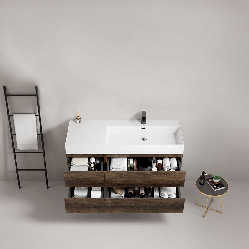 Mobile bagno sospeso 120 cm Bruno Scuro Lavabo a Destra in Resina Senza Specchio - Fiji Wood