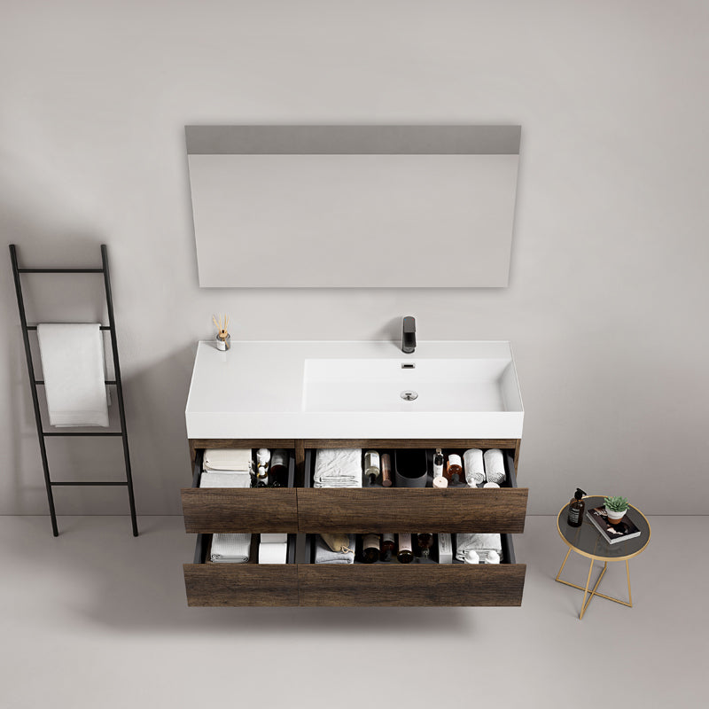Mobile bagno sospeso 120 cm Bruno Scuro Lavabo a Destra in Resina Specchio Quadro - Fiji Wood