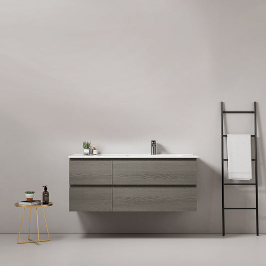 Mobile bagno sospeso 120 cm Grey Lavabo a Destra in Ceramica Senza Specchio - Fiji Wood