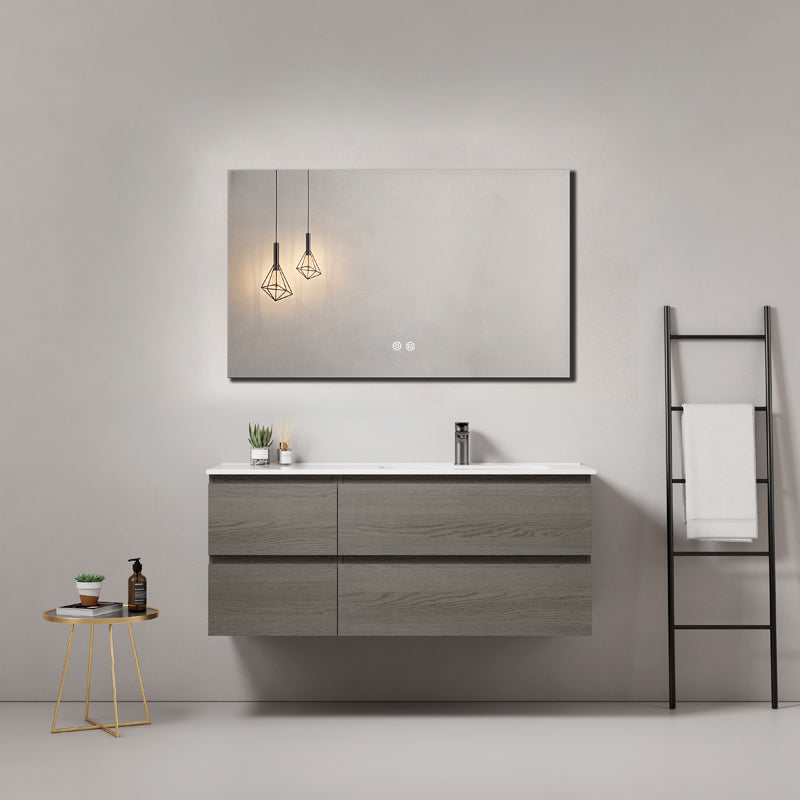 Mobile bagno sospeso 120 cm Grey Lavabo a Destra in Ceramica Specchio Quadro - Fiji Wood