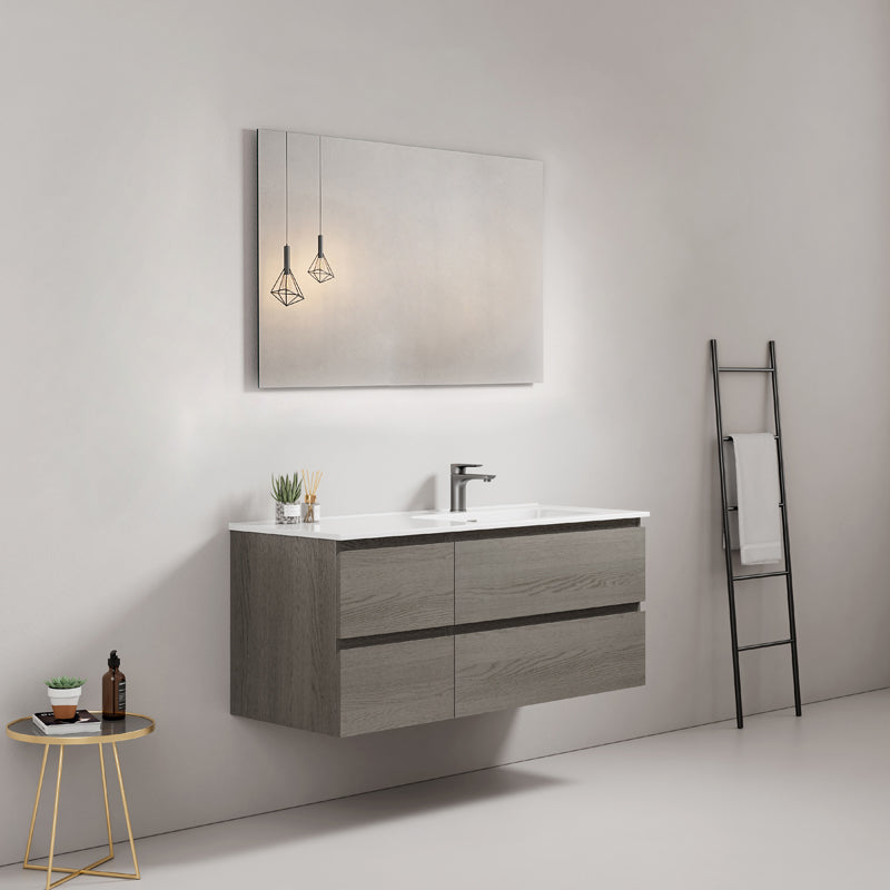 Mobile bagno sospeso 120 cm Grey Lavabo a Destra in Ceramica Specchio Quadro - Fiji Wood