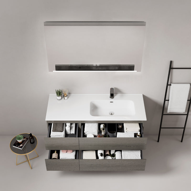 Mobile bagno sospeso 120 cm Grey Lavabo a Destra in Ceramica Specchio Quadro - Fiji Wood