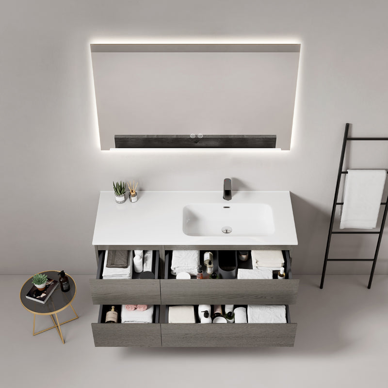 Mobile bagno sospeso 120 cm Grey Lavabo a Destra in Ceramica Specchio Quadro Retroilluminato - Fiji Wood