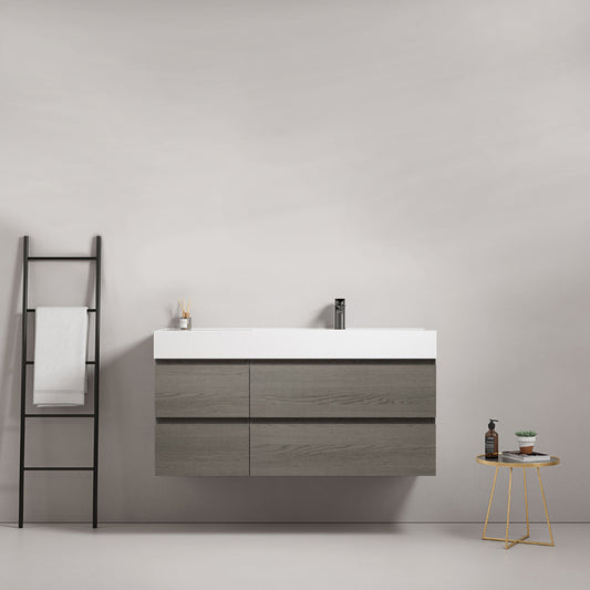 Mobile bagno sospeso 120 cm Grey Lavabo a Destra in Resina Senza Specchio - Fiji Wood