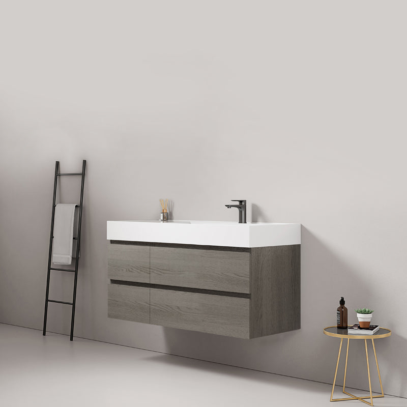 Mobile bagno sospeso 120 cm Grey Lavabo a Destra in Resina Senza Specchio - Fiji Wood