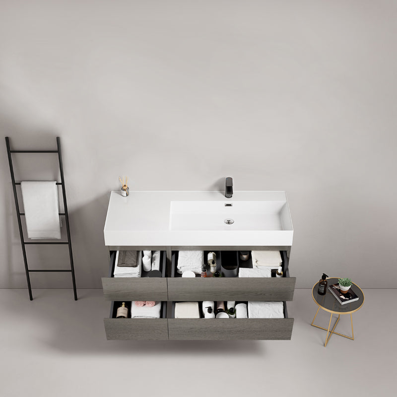 Mobile bagno sospeso 120 cm Grey Lavabo a Destra in Resina Senza Specchio - Fiji Wood