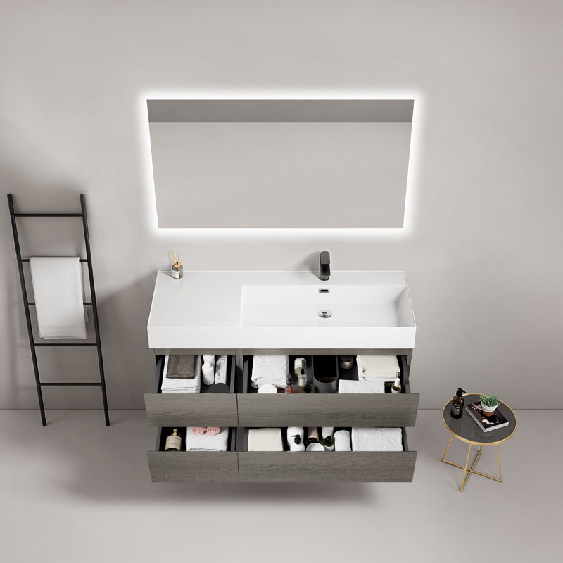 Mobile bagno sospeso 120 cm Grey Lavabo a Destra in Resina Specchio Quadro Retroilluminato - Fiji Wood