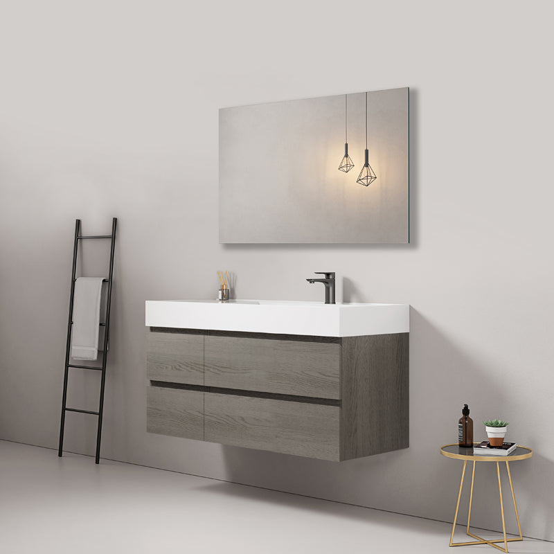 Mobile bagno sospeso 120 cm Grey Lavabo a Destra in Resina Specchio Quadro - Fiji Wood