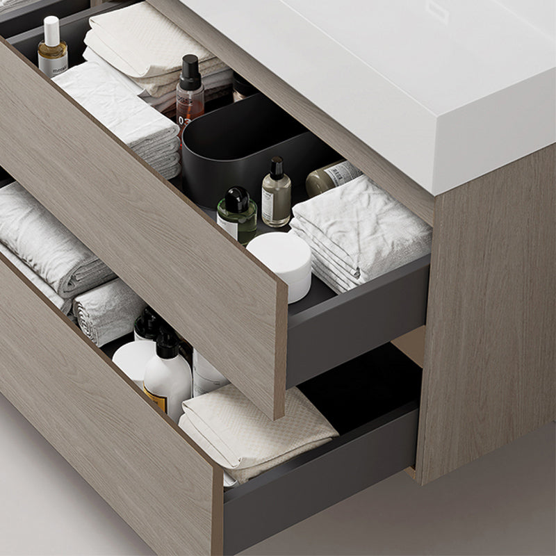 Mobile bagno sospeso 80 cm Beige Lavabo in Resina Senza Specchio - Fiji Wood