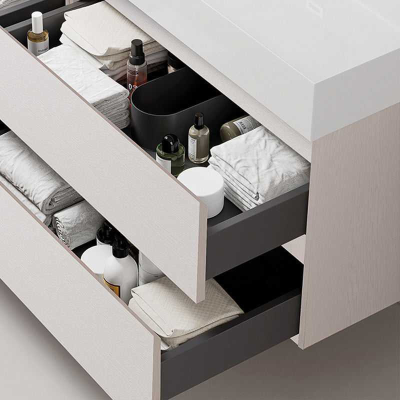 Mobile bagno sospeso 60 cm Bianco Lavabo in Resina Specchio Quadro - Fiji Wood