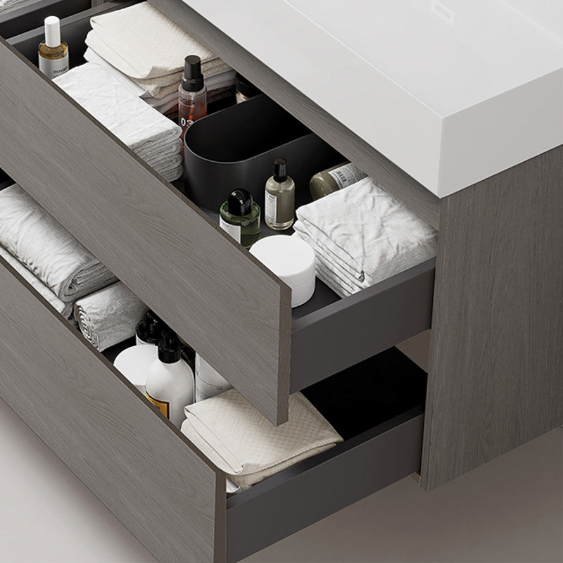 Mobile bagno sospeso 60 cm Grey Lavabo in Resina Specchio Quadro Retroilluminato - Fiji Wood