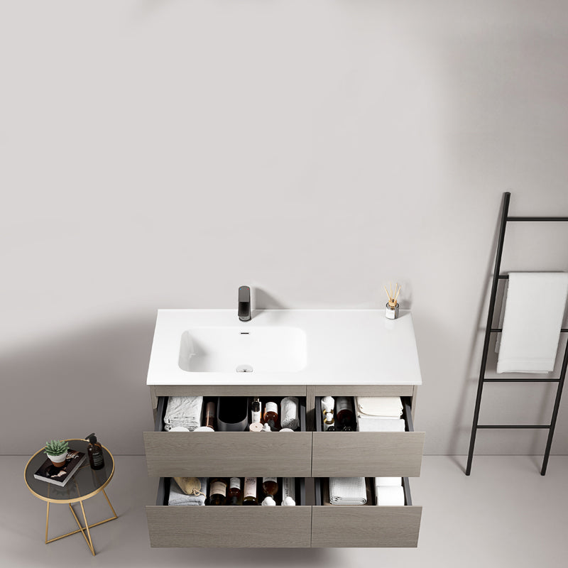 Mobile bagno sospeso 100 cm Beige Lavabo a Sinistra in Ceramica Senza Specchio - Fiji Wood