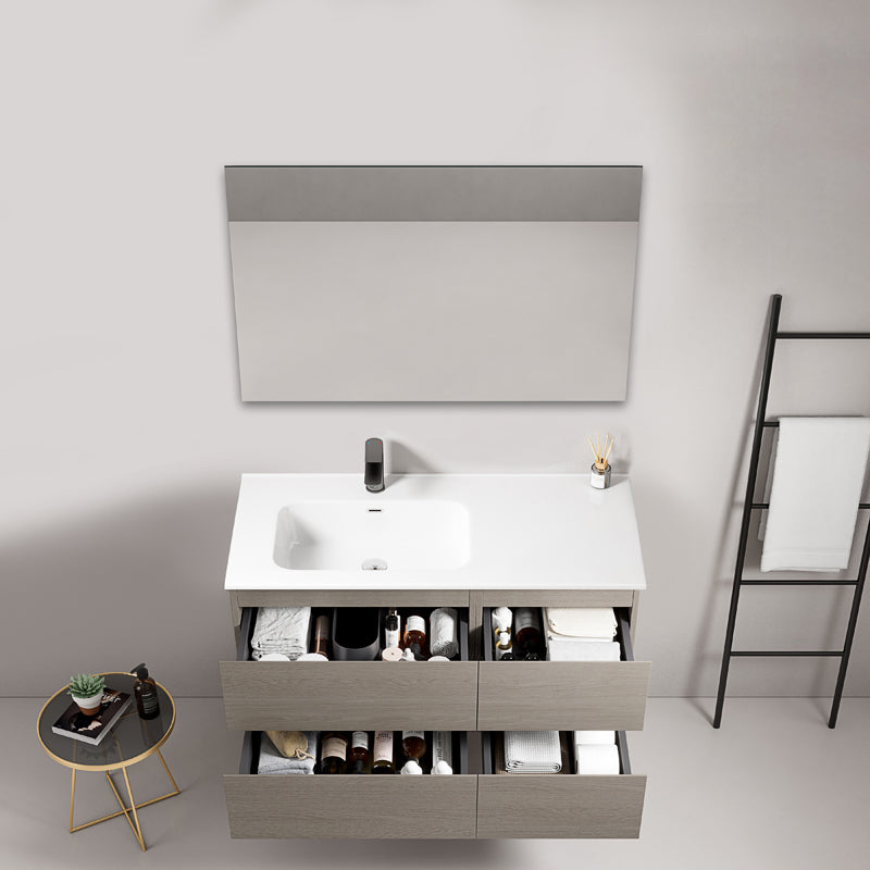 Mobile bagno sospeso 100 cm Beige Lavabo a Sinistra in Ceramica Specchio Quadro - Fiji Wood