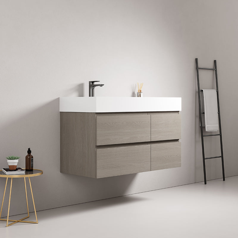 Mobile bagno sospeso 100 cm Beige Lavabo a Sinistra in Resina Senza Specchio - Fiji Wood