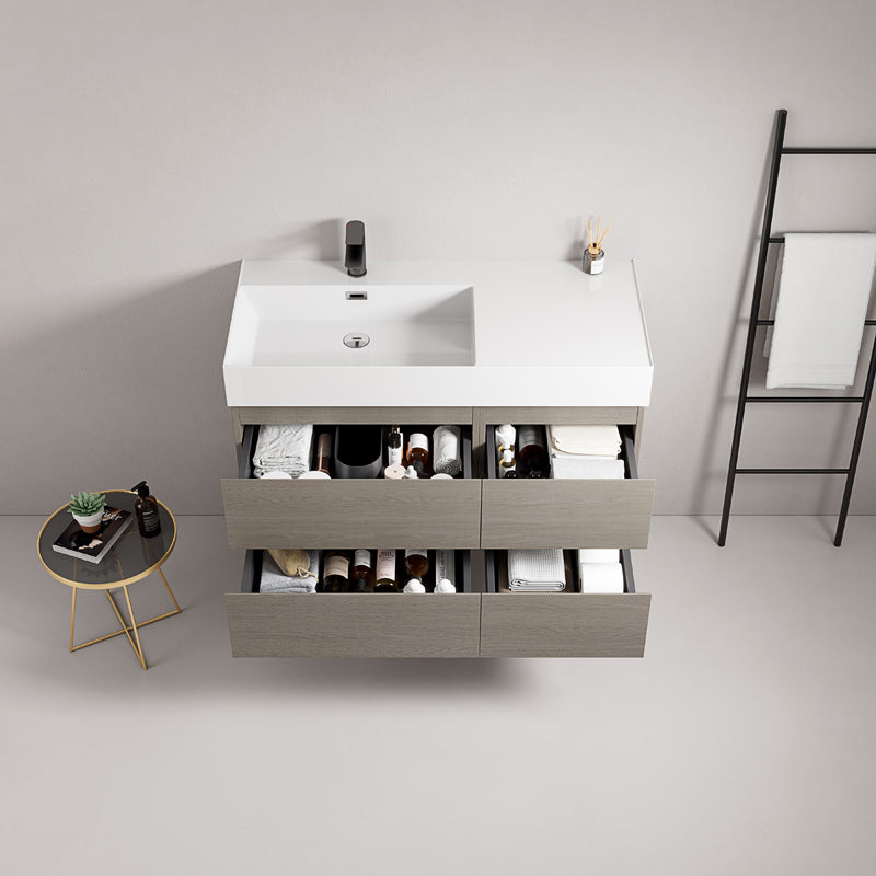 Mobile bagno sospeso 100 cm Beige Lavabo a Sinistra in Resina Senza Specchio - Fiji Wood