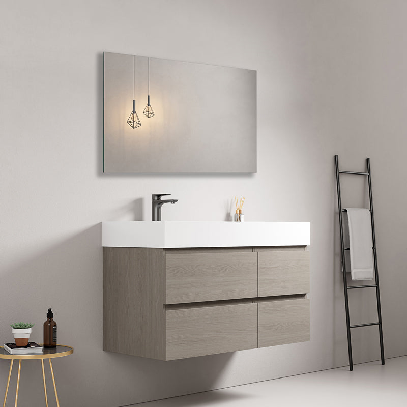 Mobile bagno sospeso 100 cm Beige Lavabo a Sinistra in Resina Specchio Quadro - Fiji Wood