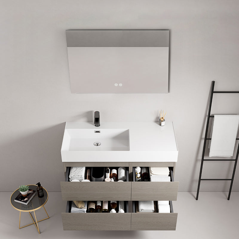 Mobile bagno sospeso 100 cm Beige Lavabo a Sinistra in Resina Specchio Quadro - Fiji Wood