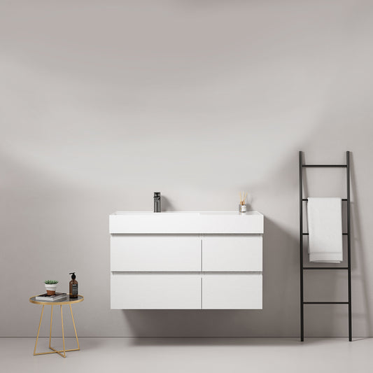 Mobile bagno sospeso 100 cm Bianco Lavabo a Sinistra in Resina Senza Specchio - Fiji Wood