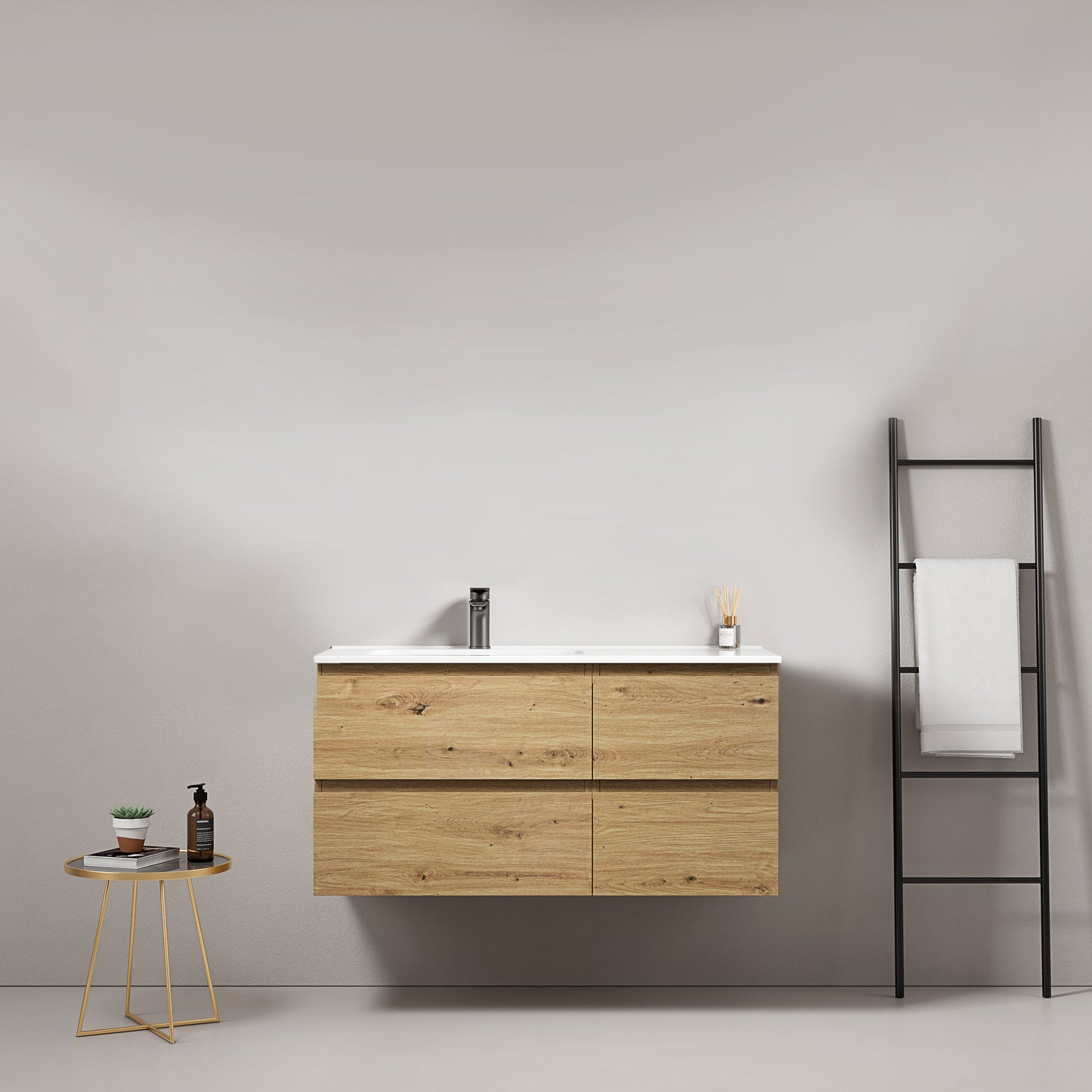 Mobile bagno sospeso 100 cm Bruno Medio Lavabo a Sinistra in Ceramica Senza Specchio - Fiji Wood