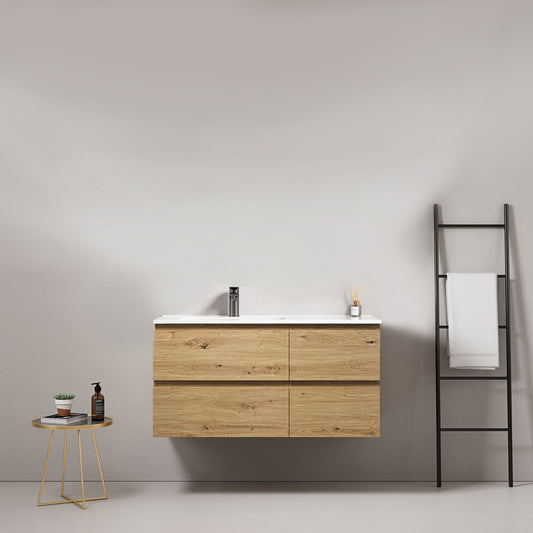 Mobile bagno sospeso 100 cm Bruno Medio Lavabo a Sinistra in Ceramica Senza Specchio - Fiji Wood