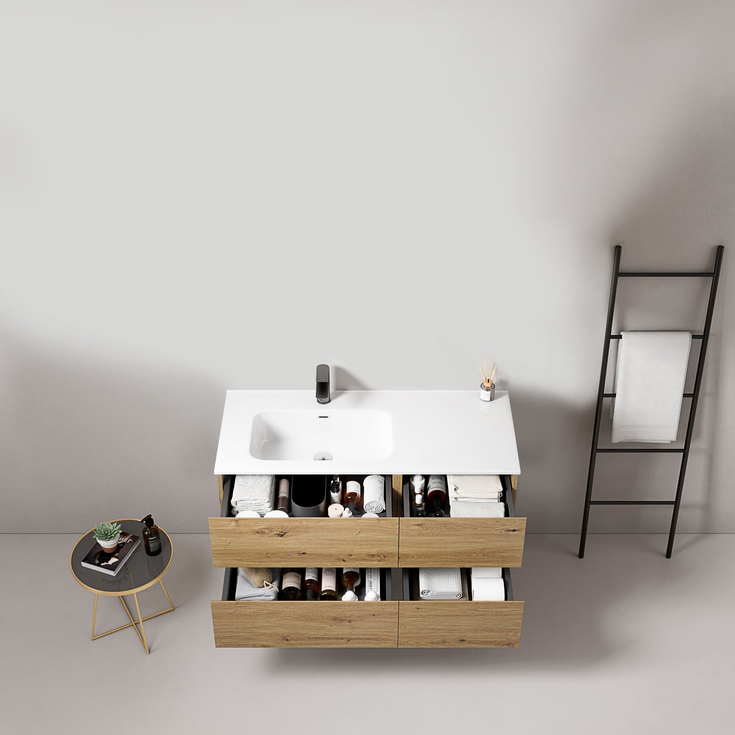 Mobile bagno sospeso 100 cm Bruno Medio Lavabo a Sinistra in Ceramica Senza Specchio - Fiji Wood