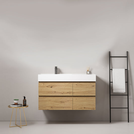 Mobile bagno sospeso 100 cm Bruno Medio Lavabo a Sinistra in Resina Senza Specchio - Fiji Wood