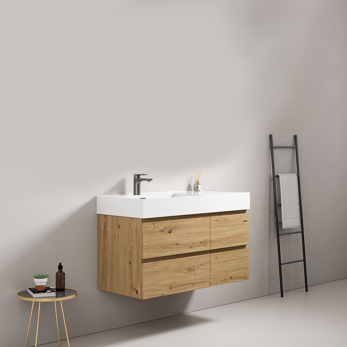 Mobile bagno sospeso 100 cm Bruno Medio Lavabo a Sinistra in Resina Senza Specchio - Fiji Wood