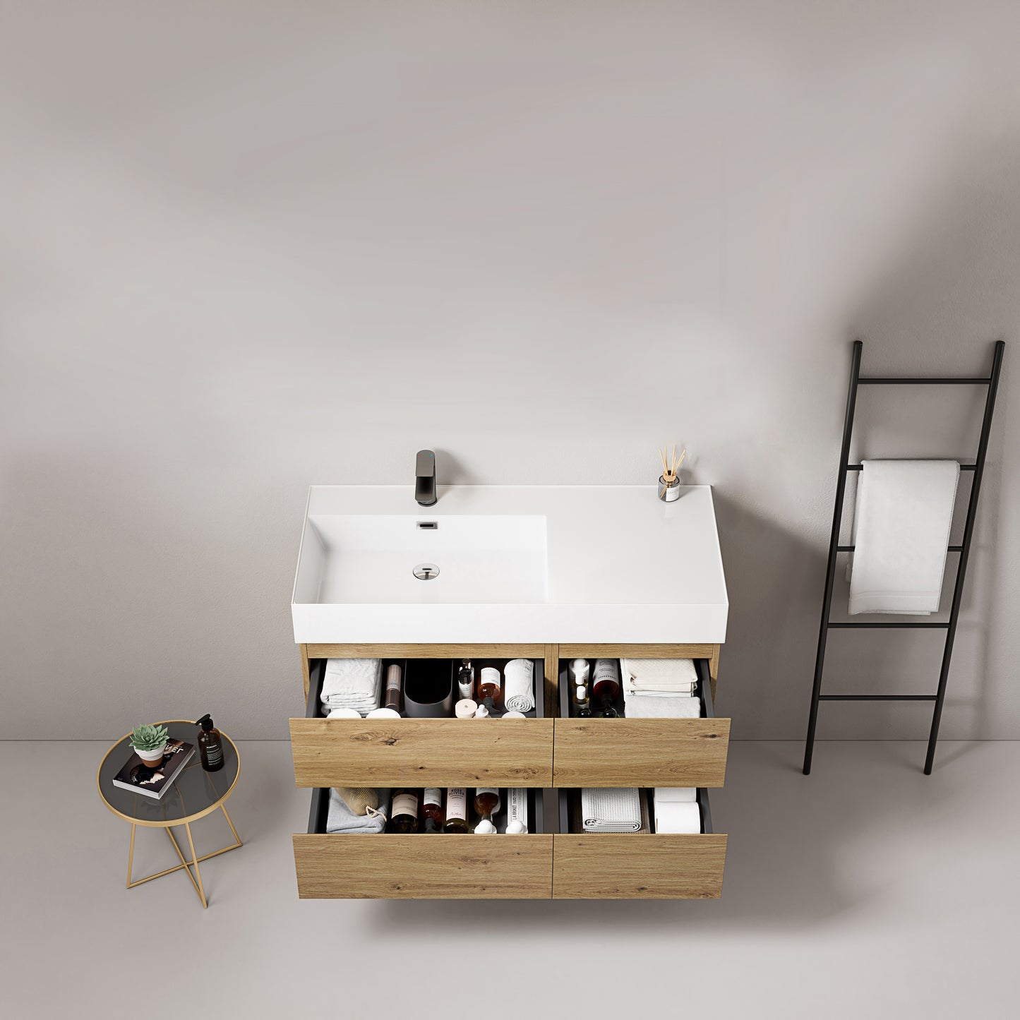 Mobile bagno sospeso 100 cm Bruno Medio Lavabo a Sinistra in Resina Senza Specchio - Fiji Wood