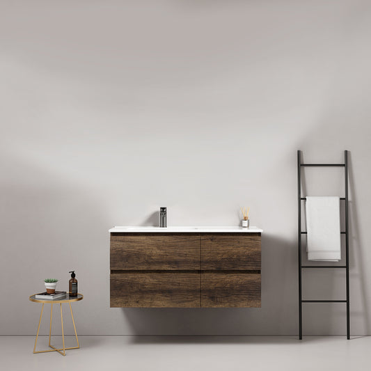Mobile bagno sospeso 100 cm Bruno Scuro Lavabo a Sinistra in Ceramica Senza Specchio - Fiji Wood