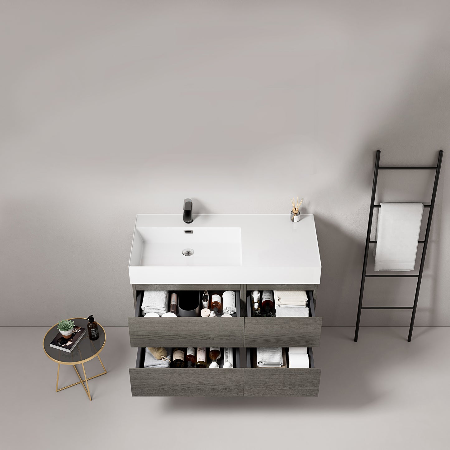 Mobile bagno sospeso 100 cm Grey Lavabo a Sinistra in Resina Senza Specchio - Fiji Wood