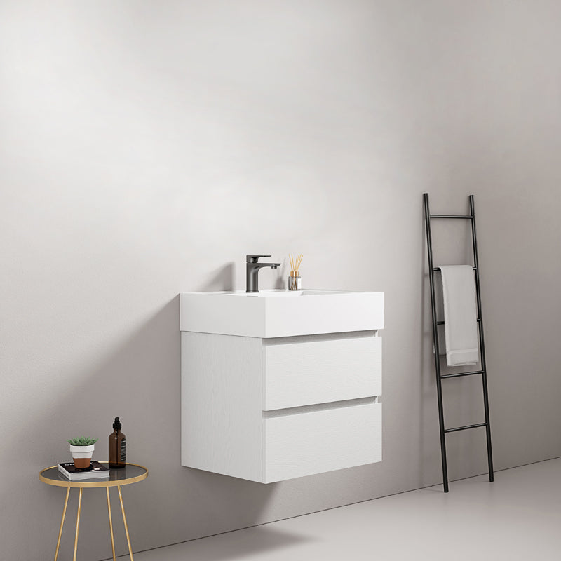 Mobile bagno sospeso 60 cm Bianco Lavabo in Resina Senza Specchio - Fiji Wood