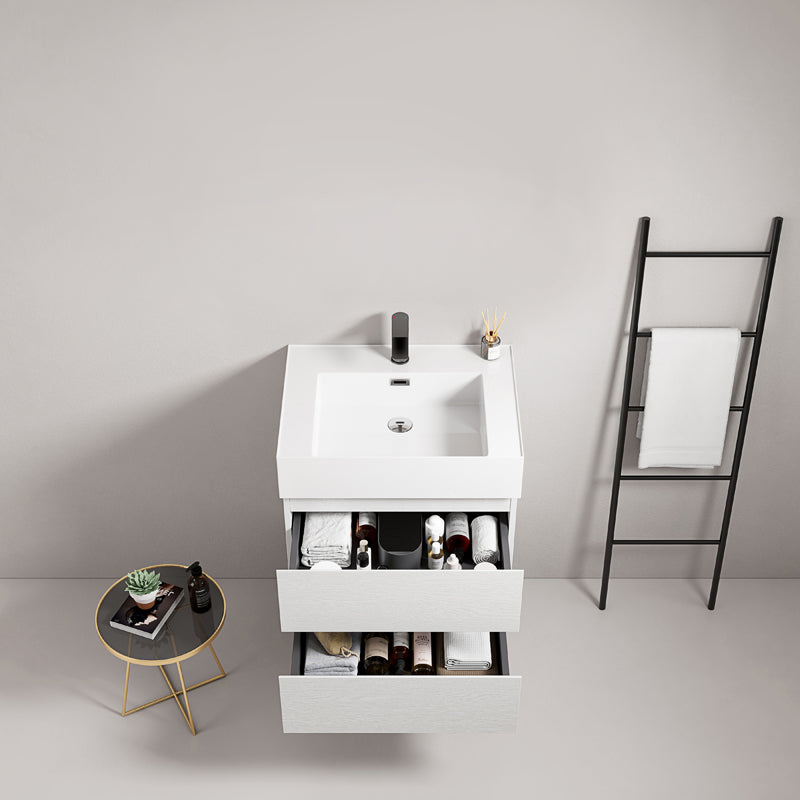 Mobile bagno sospeso 60 cm Bianco Lavabo in Resina Senza Specchio - Fiji Wood