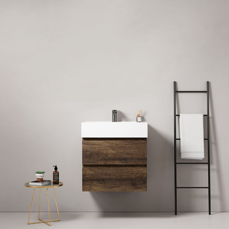 Mobile bagno sospeso 60 cm Bruno Scuro Lavabo in Resina Senza Specchio - Fiji Wood