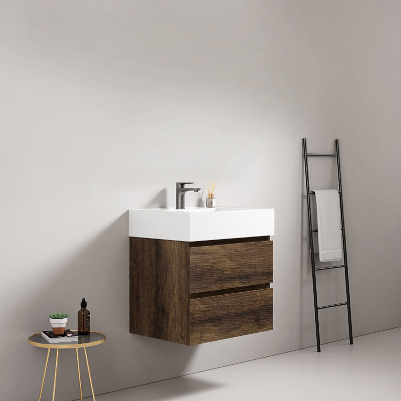 Mobile bagno sospeso 60 cm Bruno Scuro Lavabo in Resina Senza Specchio - Fiji Wood