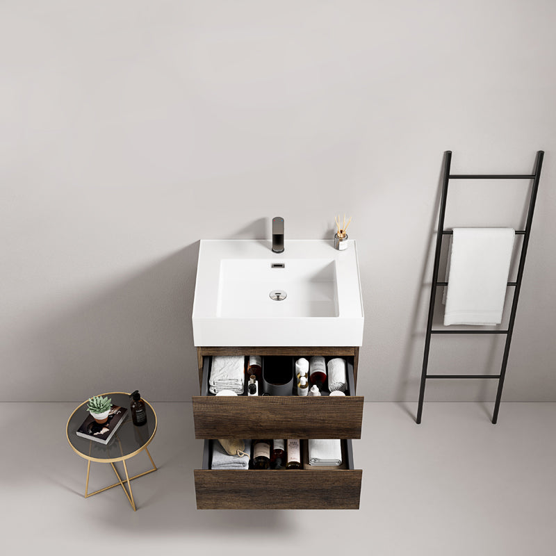 Mobile bagno sospeso 60 cm Bruno Scuro Lavabo in Resina Senza Specchio - Fiji Wood