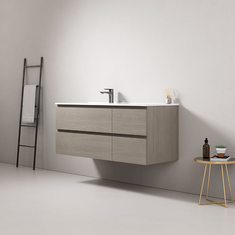 Mobile bagno sospeso 120 cm Beige Lavabo a Sinistra in Ceramica Senza Specchio - Fiji Wood