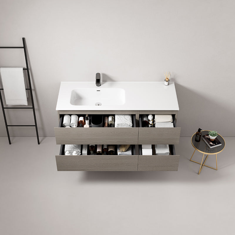 Mobile bagno sospeso 120 cm Beige Lavabo a Sinistra in Ceramica Senza Specchio - Fiji Wood