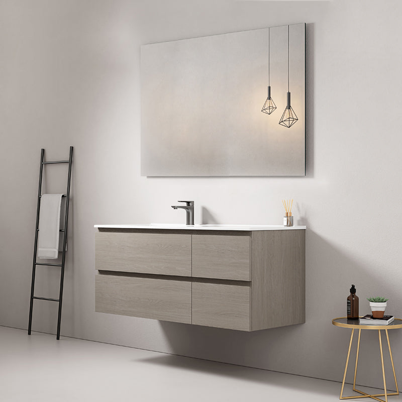 Mobile bagno sospeso 120 cm Beige Lavabo a Sinistra in Ceramica Specchio Quadro - Fiji Wood