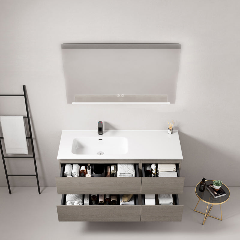 Mobile bagno sospeso 120 cm Beige Lavabo a Sinistra in Ceramica Specchio Quadro - Fiji Wood