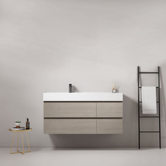 Mobile bagno sospeso 120 cm Beige Lavabo a Sinistra in Resina Senza Specchio - Fiji Wood