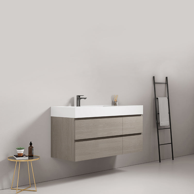 Mobile bagno sospeso 120 cm Beige Lavabo a Sinistra in Resina Senza Specchio - Fiji Wood