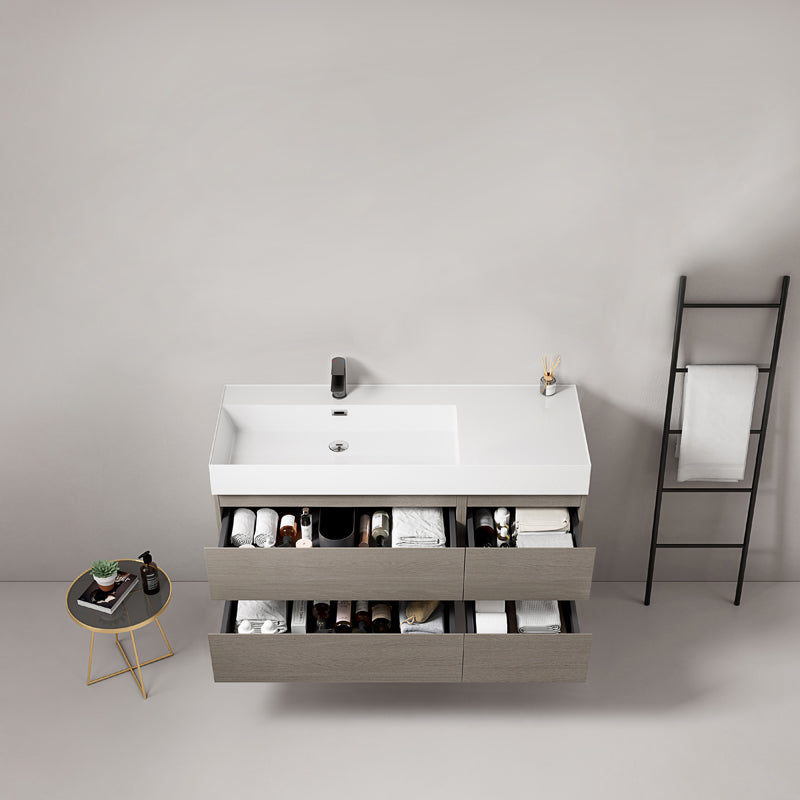 Mobile bagno sospeso 120 cm Beige Lavabo a Sinistra in Resina Senza Specchio - Fiji Wood