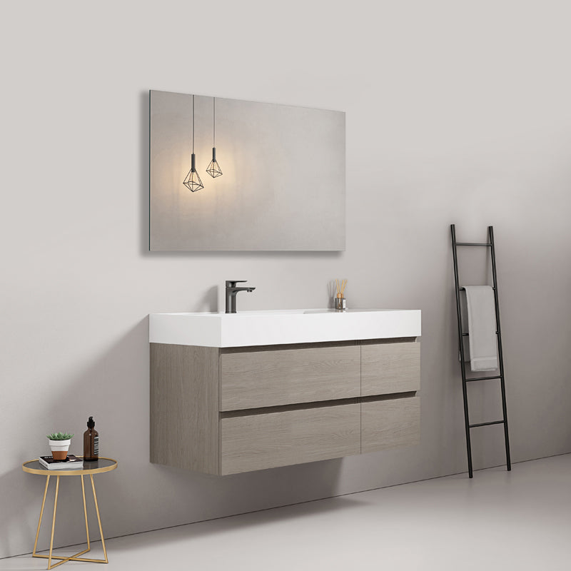 Mobile bagno sospeso 120 cm Beige Lavabo a Sinistra in Resina Specchio Quadro - Fiji Wood