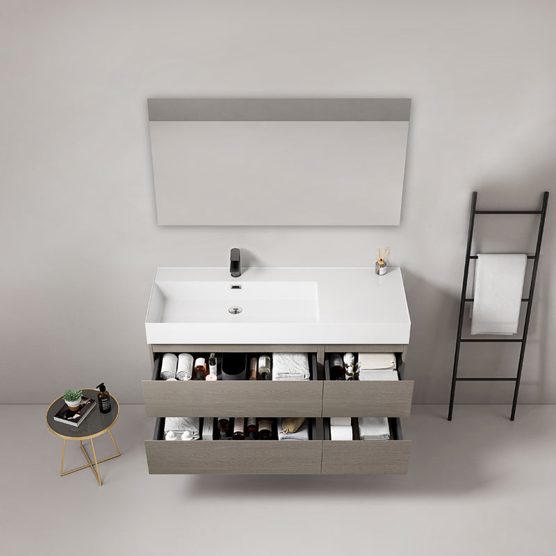 Mobile bagno sospeso 120 cm Beige Lavabo a Sinistra in Resina Specchio Quadro - Fiji Wood