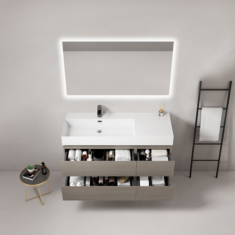 Mobile bagno sospeso 120 cm Beige Lavabo a Sinistra in Resina Specchio Quadro Retroilluminato - Fiji Wood
