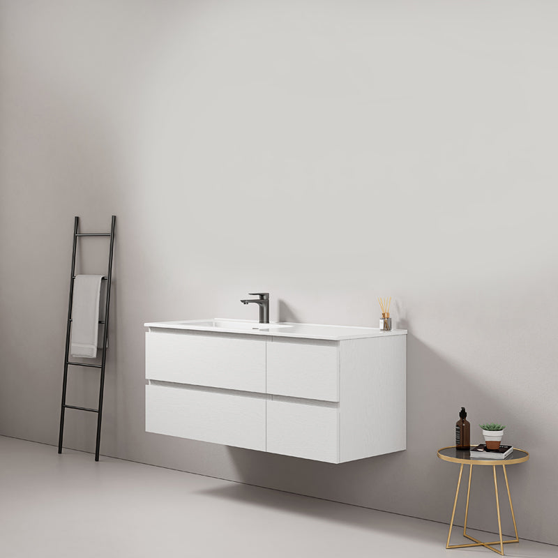 Mobile bagno sospeso 120 cm Bianco Lavabo a Sinistra in Ceramica Senza Specchio - Fiji Wood