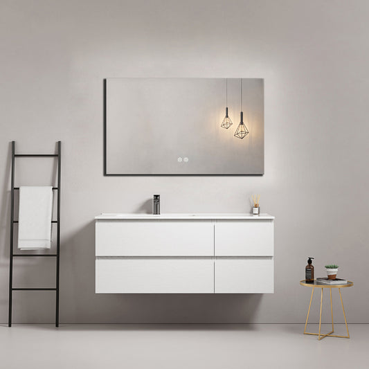 Mobile bagno sospeso 120 cm Bianco Lavabo a Sinistra in Ceramica Specchio Quadro - Fiji Wood