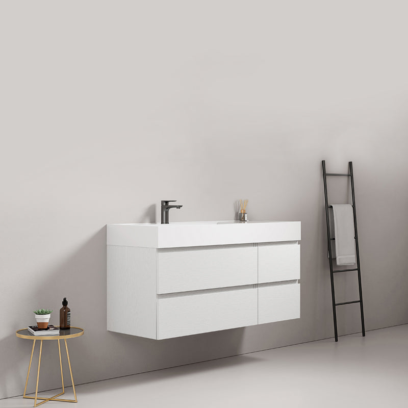 Mobile bagno sospeso 120 cm Bianco Lavabo a Sinistra in Resina Senza Specchio - Fiji Wood