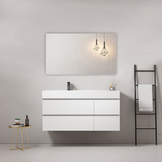 Mobile bagno sospeso 120 cm Bianco Lavabo a Sinistra in Resina Specchio Quadro - Fiji Wood