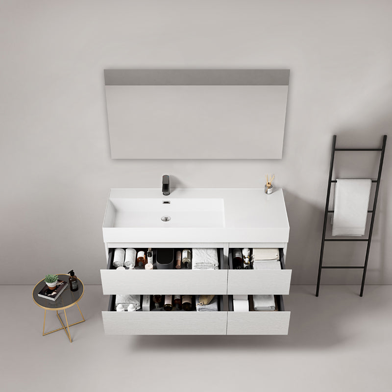 Mobile bagno sospeso 120 cm Bianco Lavabo a Sinistra in Resina Specchio Quadro - Fiji Wood